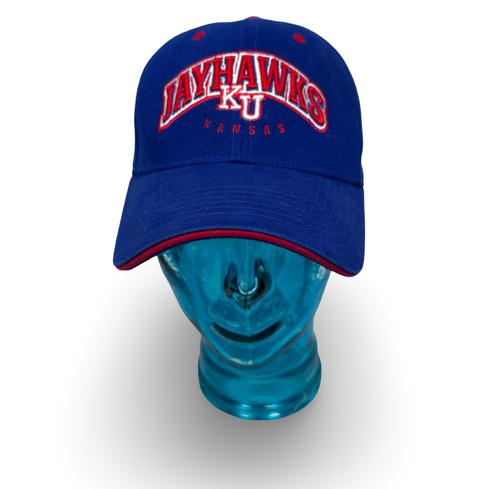 Vintage Starter Kansas‎ Jayhawks Strapback Hat Mens Blue Embroidered Hook & Loop